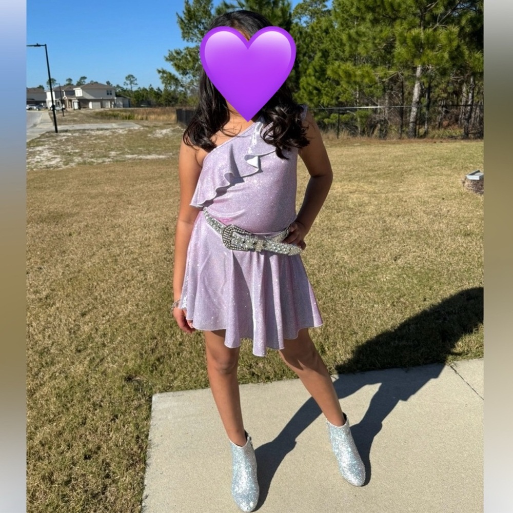 Sparkling Purple Kids Off The Shoulder Skirt Set